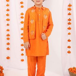 MASTARANG Boys Mastarang Kurta Set In Blended Fabric With Mandarin Neck And Full Sleeves-13
