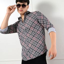 7 GEN Modern Gingham Checked Spread Collar Shirt-image-92