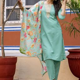 Navlik Women Ethnic Motifs Embroidered Regular Thread Work Kurta with Trousers & Dupatta-34