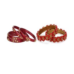 SOMIL Women Set Of 6 Artificial Stones And Beads Handcrafted Glass Bangles-image-99