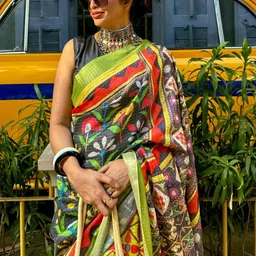 Nityanta Fab women Floral Jute Silk Handloom Saree-image-2