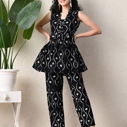 Vaimiya Printed Pure Cotton Tunic & Trousers Co-Ord Set-image-23