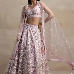 DIVASTRI Floral Embroidered Semi-Stitched Lehenga & Unstitched Blouse With Dupatta-picture-52