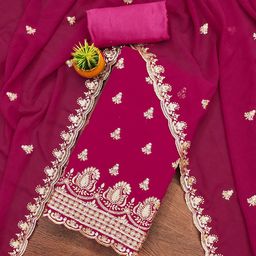 SAINOOR Floral Embroidered Zari Silk Georgette Unstitched Dress Material-image-40