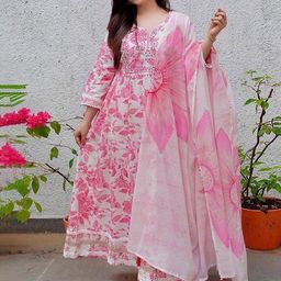 DIVASTRI Women Floral Printed Cotton Kurta with Trousers & Dupatta-54
