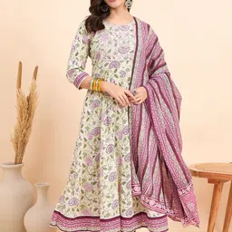 Anouk Women Floral Printed Regular Pure Cotton Kurta with Trousers & With Dupatta-picture-43