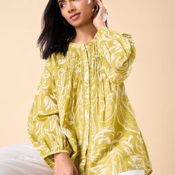 Marigold Lane Tropical Print Puff Sleeve Top-image-82