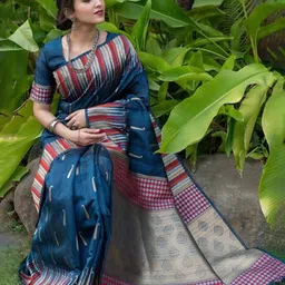 KAVINDI Woven Design Zari Pure Silk Banarasi Saree-image-36
