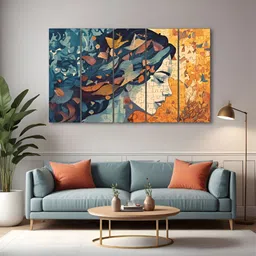 The Castle Decor Teal & Mustard 5 Pieces Wooden Wall Art-image-27