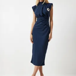 Happiness istanbul Flutter Sleeve Embellished Sheath Midi Dress-image-69