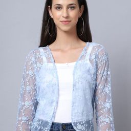 A AND K Self Design Cotton Sheer Open Front Shrug-18
