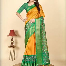 SSHAGUN LIFESTYLE Geometric Woven Design Zari Saree with Blouse Piece-picture-39