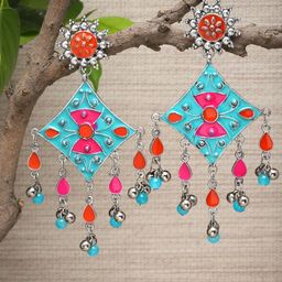 Moedbuille Silver-Plated Artificial Stones Studded and Beaded Drop Earrings-13
