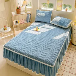 JC HOME Blue Geometric 160 TC King Bedsheet with 2 Pillow Covers-29