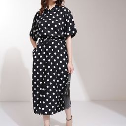 Tokyo Talkies Women Polka Dot Printed Button Down Shirt Midi Dress-image-31