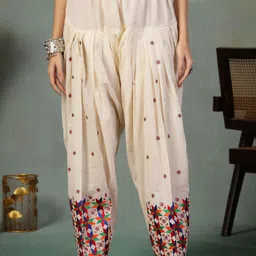 Clora Creation Women Embroidered Phulkari Loose Fit Cotton Salwar-image-40