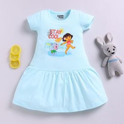 Happy Faces Girls Dora Printed Pure Cotton Fit & Flare Dress-image-97
