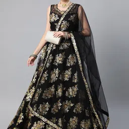 FABPIXEL Embroidered Sequinned Semi-Stitched Lehenga & Unstitched Blouse With Dupatta-picture-24