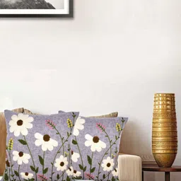 TANLOOMS Grey & White 2 Pieces Embroidered Linen Square Cushion Covers-image-18
