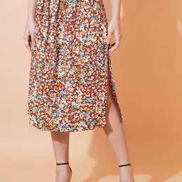 FebQ Floral Printed A-Line Midi Skirt-image-42