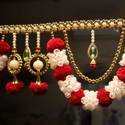 SATVIK CREATIONS Red & White Pom Pom Thoran Festive Decor-image-83