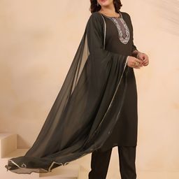 Anouk Rustic Women Ethnic Motifs Embroidered Cotton Kurta with Trousers & Dupatta-picture-39