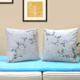 Mid July Home Off White & Blue Set of 2 Floral Velvet Square Cushion Covers-20