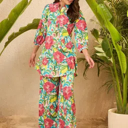 IMANA Printed Mandarin Collared Top With Palazzos Co-Ords-image-53