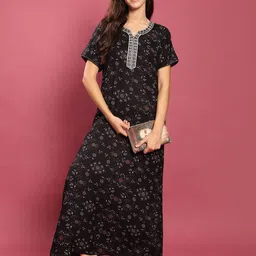 TRUNDZ Black Maxi Printed Nightdress-image-96