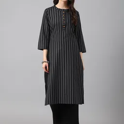 DIVASTRIStriped Mandarin Collar Pure Cotton Straight Kurta-image-22