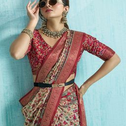 PBS PRINTS Floral Printed Zari Tussar Saree-image-89