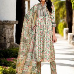 Anouk Women Floral Printed Pleated Kurta with Trousers & With Dupatta-2