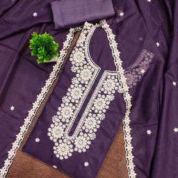 HERE&NOW Floral Embroidered Thread Work Silk Georgette Unstitched Dress Material-image-86