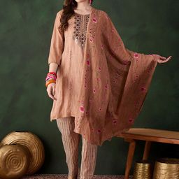 SHADOW & SAINING Floral Embroidered Thread Work Pure Cotton Unstitched Dress Material-picture-26