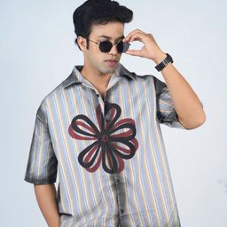 Eszett Men Oversized Fit Vertical Striped Cuban Collar Pure Cotton Casual Shirt-image-58