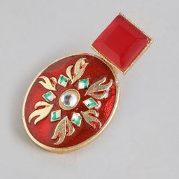 Anouk Gold-Plated Artificial Stones Studded Meenakari Geometric Shaped Drop Earrings image 4