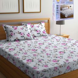FABINALIV White & Pink Floral 300 TC King Bedsheet with 2 Pillow Covers-image-85