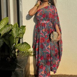 THE BLESSED WARDROBE Ethnic Motifs Print Georgette Fit & Flare Maxi Dress-image-10