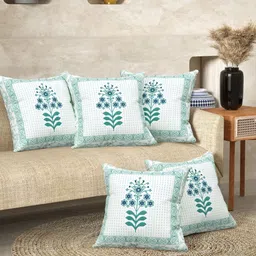 Anadhika Green & White Set of 5 Square Cushion Covers-picture-3