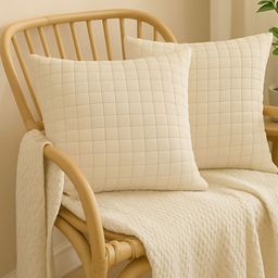 MFD HOME FURNISHING Cream-Coloured Set of 2 Square Cushion Covers-picture-30