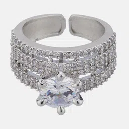 ATIBELLE Silver-Plated Cubic Zirconia-Studded Adjustable Finger Ring image 4