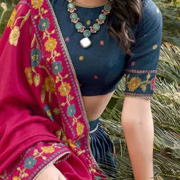 LOOKNBOOK ART Printed Foil Print Ready to Wear Lehenga & Unstitched Blouse With Dupatta image 2