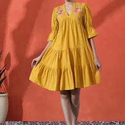 Sangria Embroidered Pure Cotton A-Line Ethnic Dress-image-64