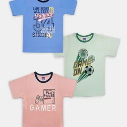 Here&Now X Game Begins Boys Assorted Set of 3 Typography Printed T-shirts-7
