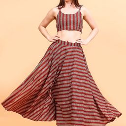 AKANYA Floral-Printed Pure Cotton Top With Skirt Co-Ords-image-72