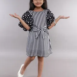 Pink Chick Polka Dot Striped Puff Sleeve A-Line Dress-image-63