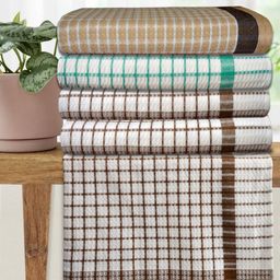 Athom Living White & Blue 5 Pieces Checked Cotton 210 GSM Bath Towels-image-62