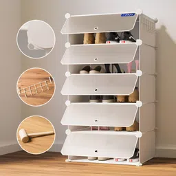 BOXJOY White Waterproof & Dustproof 5-Shelf Shoe Rack With Doors-52