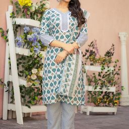 DIVASTRI Ethnic Motifs Printed Pure Cotton Straight Kurta With Trousers & Dupatta-image-70