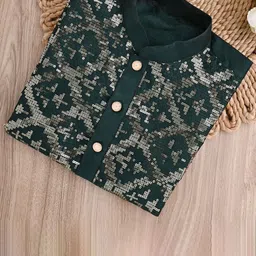 NFC CREATION Boys Embroidered Regular Sequinned Dupion Silk Kurta with Pyjamas image 5